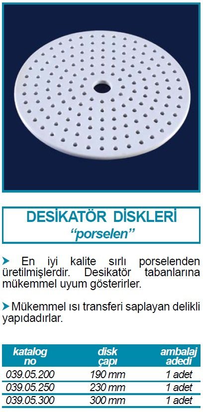 İSOLAB 039.05.200 desikatör diski porselen